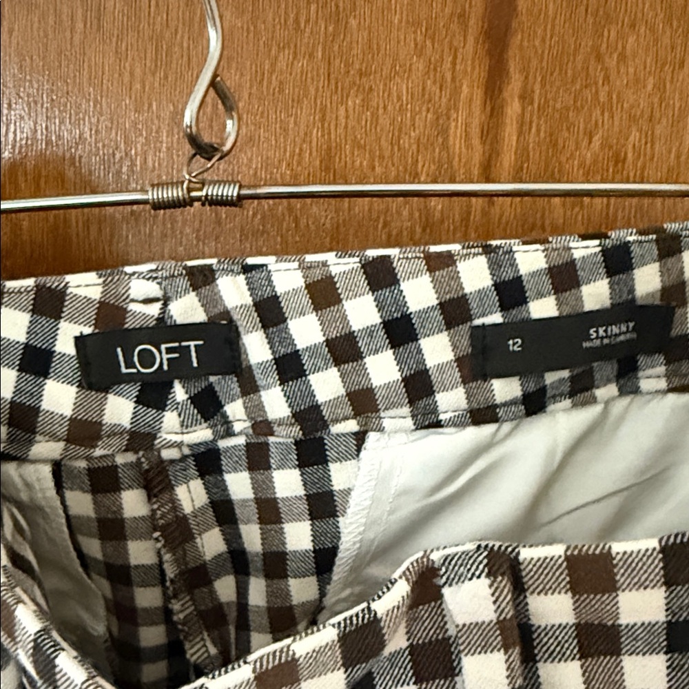 LOFT Black and White Gingham Slim Pants